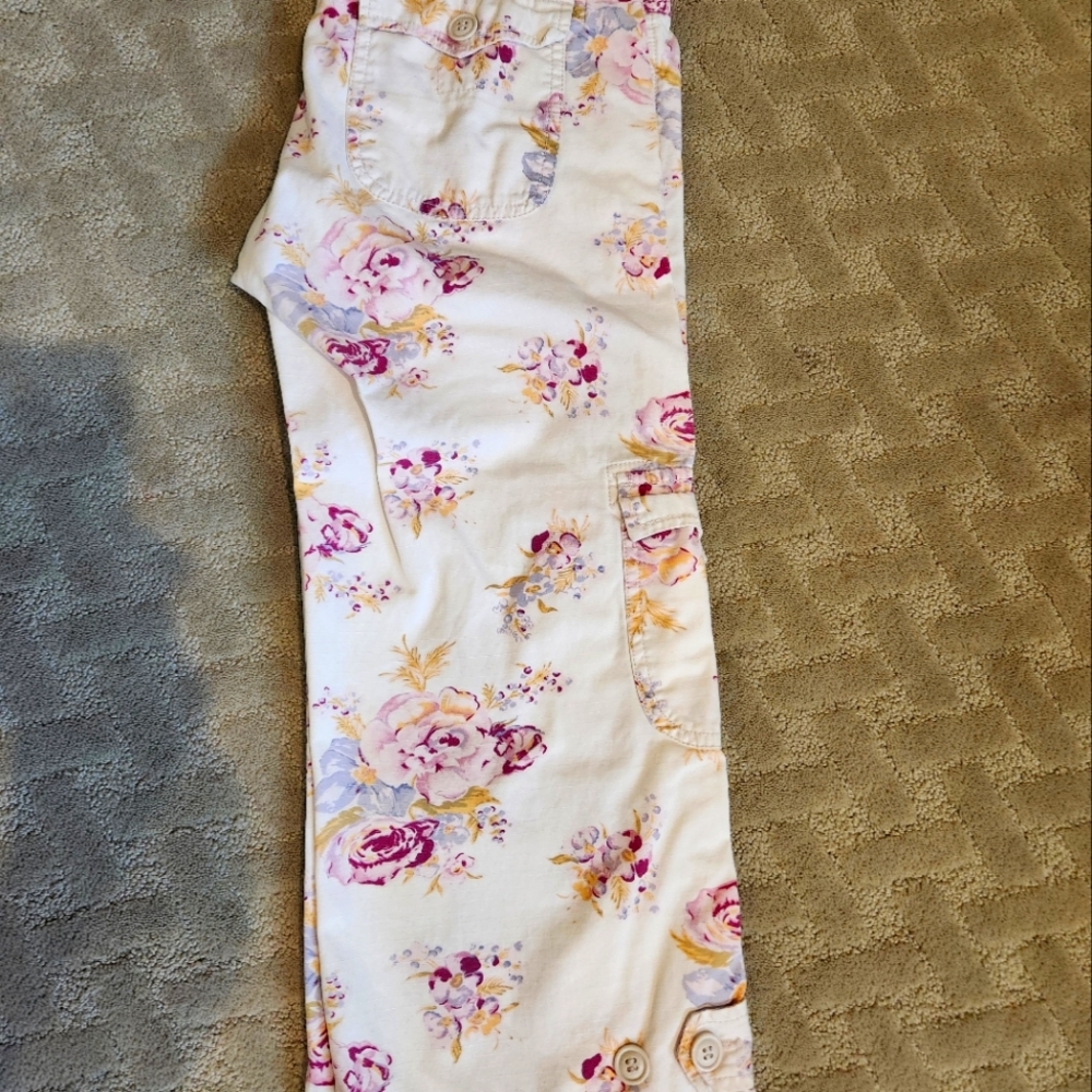 Lucky Brand Floral Print Cropped Gargo Pants, Size 2